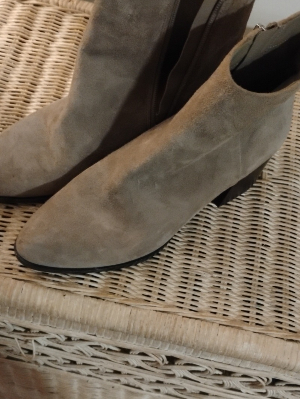 Suede Ankle Booties in Taupe — Classic Slip-On Style